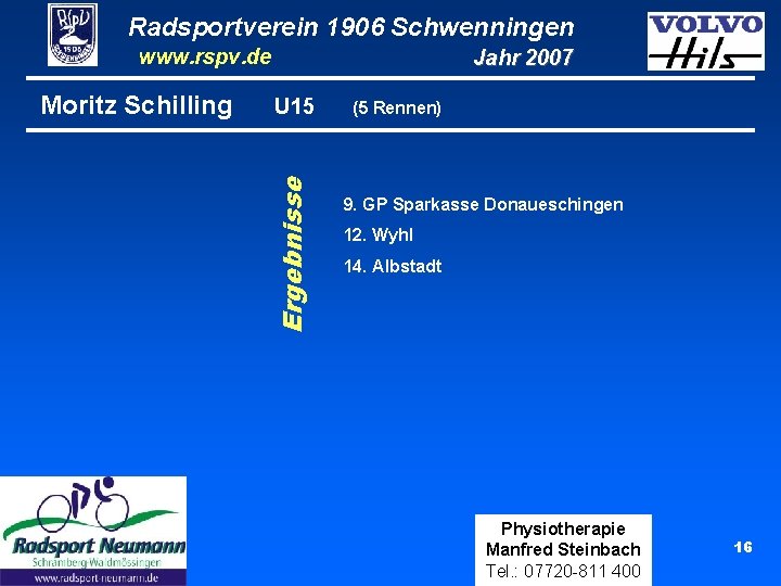 Radsportverein 1906 Schwenningen www. rspv. de U 15 Ergebnisse Moritz Schilling Jahr 2007 (5