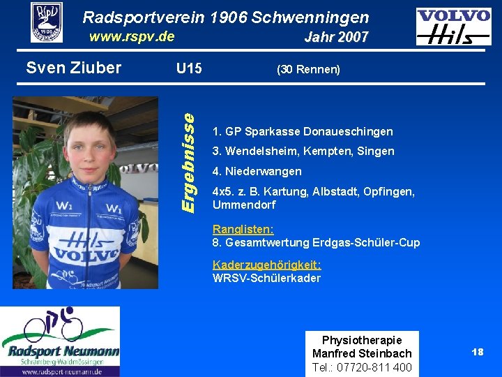 Radsportverein 1906 Schwenningen www. rspv. de U 15 Ergebnisse Sven Ziuber Jahr 2007 (30