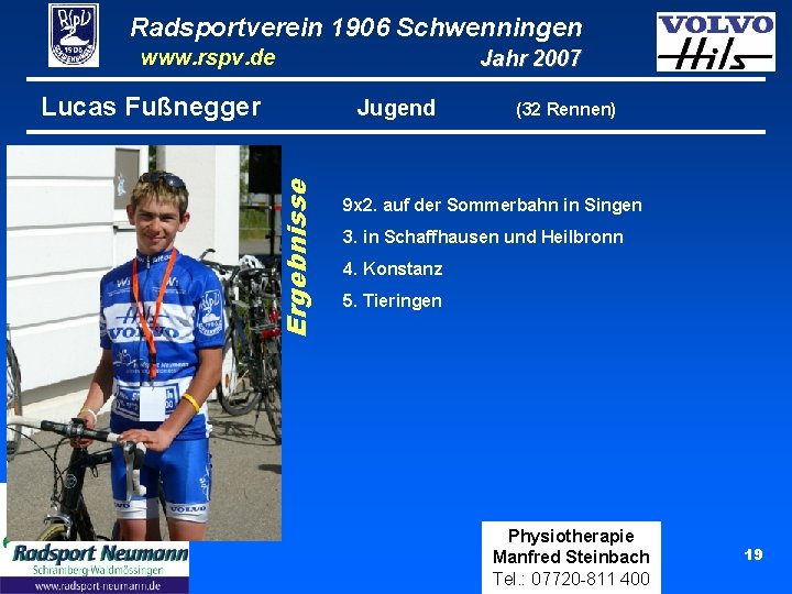 Radsportverein 1906 Schwenningen www. rspv. de Lucas Fußnegger Jahr 2007 Ergebnisse Jugend (32 Rennen)