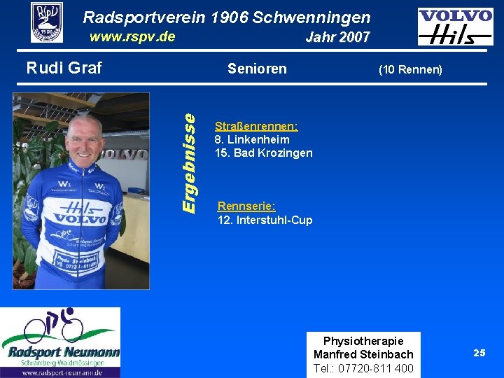 Radsportverein 1906 Schwenningen www. rspv. de Rudi Graf Jahr 2007 Ergebnisse Senioren (10 Rennen)