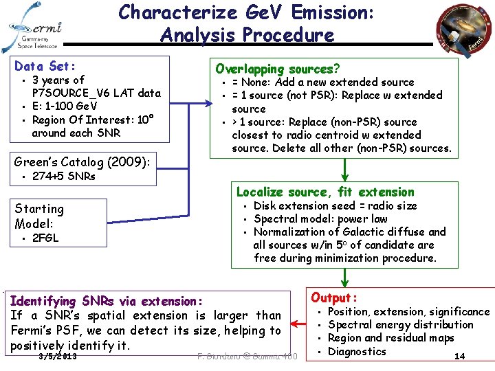 Characterize Ge. V Emission: Analysis Procedure Data Set: 3 years of P 7 SOURCE_V