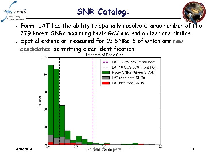 SNR Catalog: ● ● Fermi-LAT has the ability to spatially resolve a large number