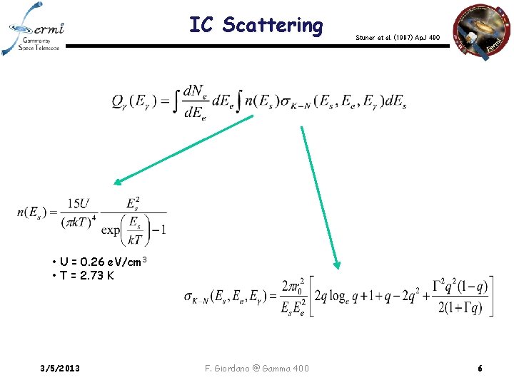 IC Scattering Stuner et al. (1997) Ap. J 490 • U = 0. 26