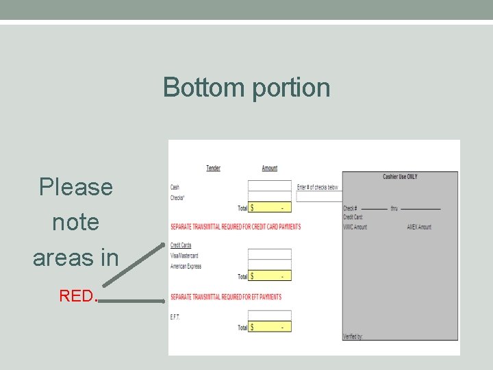 Bottom portion Please note areas in RED. 