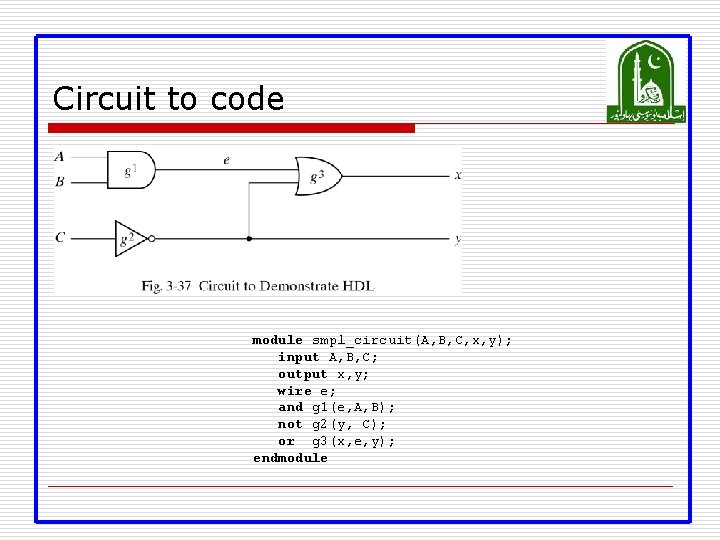 Circuit to code module smpl_circuit(A, B, C, x, y); input A, B, C; output