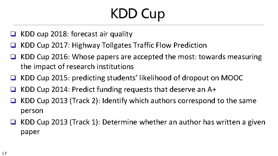 KDD Cup q q q q 17 KDD cup 2018: forecast air quality KDD