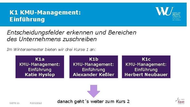 K 1 KMU-Management: Einführung Entscheidungsfelder erkennen und Bereichen des Unternehmens zuschreiben Im Wintersemester bieten K 1 KMU-Management: Einführung Entscheidungsfelder erkennen und Bereichen des Unternehmens zuschreiben Im Wintersemester bieten