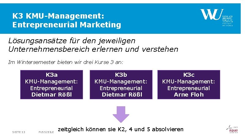 K 3 KMU-Management: Entrepreneurial Marketing Lösungsansätze für den jeweiligen Unternehmensbereich erlernen und verstehen Im K 3 KMU-Management: Entrepreneurial Marketing Lösungsansätze für den jeweiligen Unternehmensbereich erlernen und verstehen Im