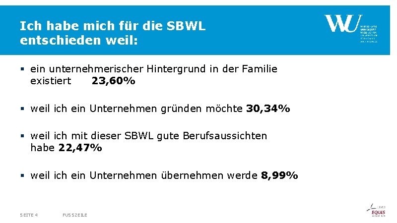 Ich habe mich für die SBWL entschieden weil: § ein unternehmerischer Hintergrund in der Ich habe mich für die SBWL entschieden weil: § ein unternehmerischer Hintergrund in der