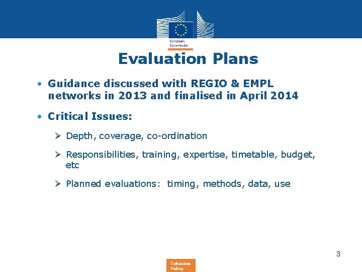 Evaluation Plans • Guidance discussed with REGIO & EMPL networks in 2013 and finalised