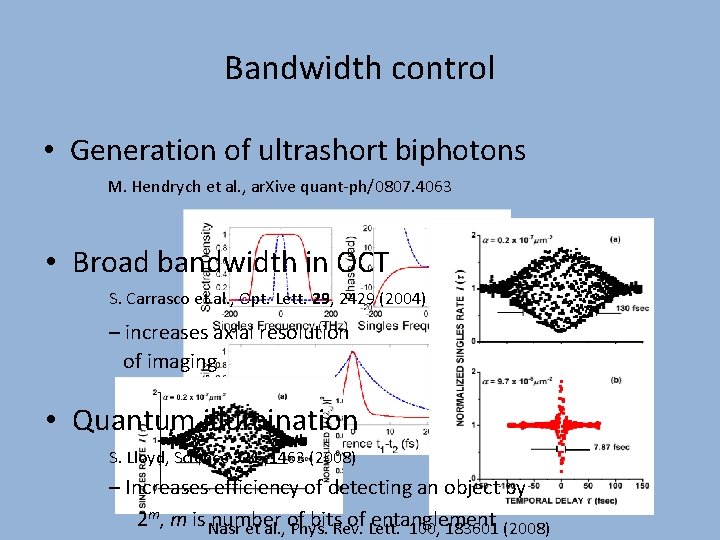 Bandwidth control • Generation of ultrashort biphotons M. Hendrych et al. , ar. Xive