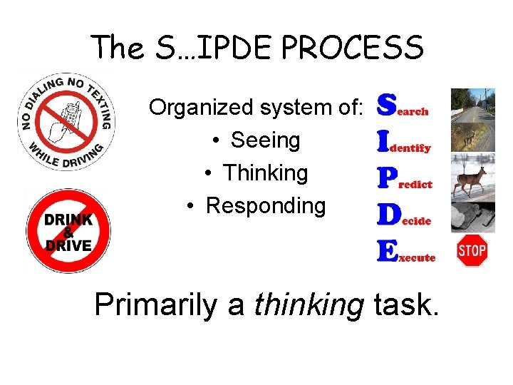 The S…IPDE PROCESS Organized system of: • Seeing • Thinking • Responding Primarily a