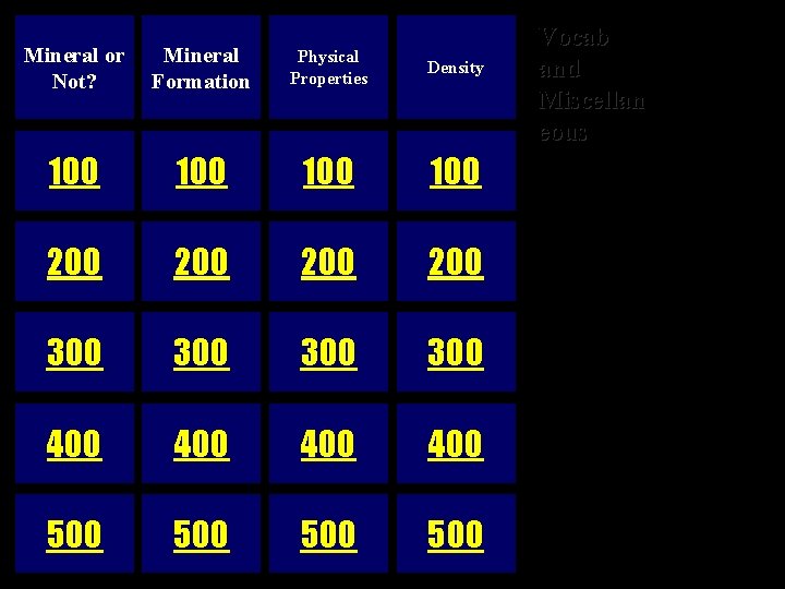 Mineral or Not? Mineral Formation Physical Properties Density 100 100 200 200 300 300