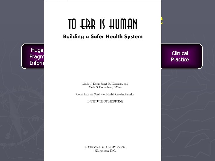 Traditional Practice Huge, Raw Fragmented Information knowledge of current best care . . . Traditional Practice Huge, Raw Fragmented Information knowledge of current best care . . .