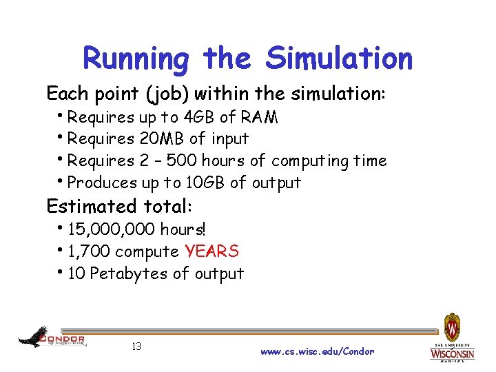 Running the Simulation Each point (job) within the simulation: Requires up to 4 GB