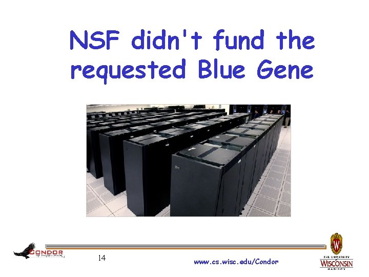 NSF didn't fund the requested Blue Gene 14 www. cs. wisc. edu/Condor 