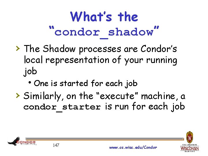 What’s the “condor_shadow” › The Shadow processes are Condor’s local representation of your running