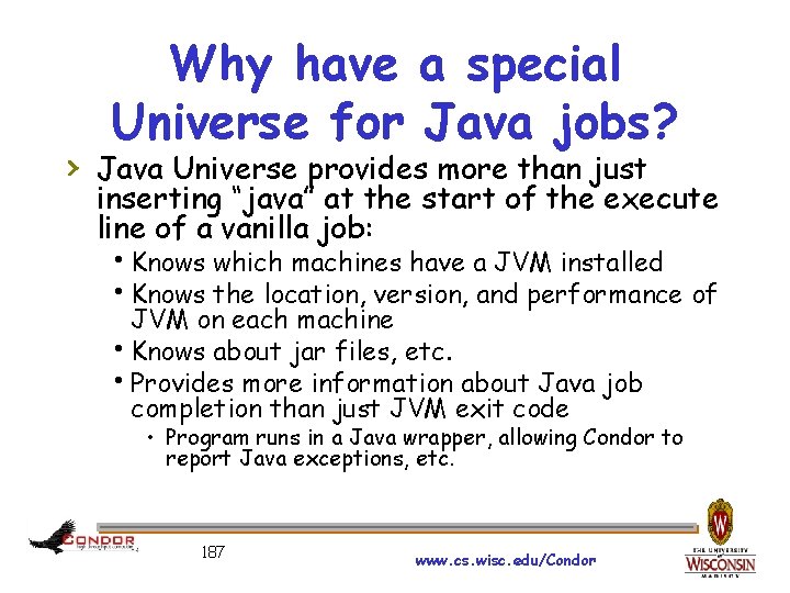 Why have a special Universe for Java jobs? › Java Universe provides more than
