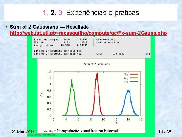 1. 2. 3. Experiências e práticas • Sum of 2 Gaussians — Resultado http: