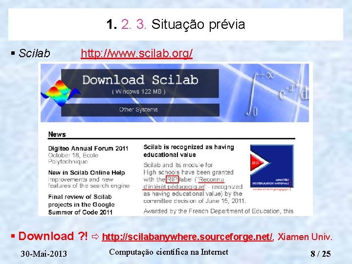 1. 2. 3. Situação prévia § Scilab http: //www. scilab. org/ § Download ?