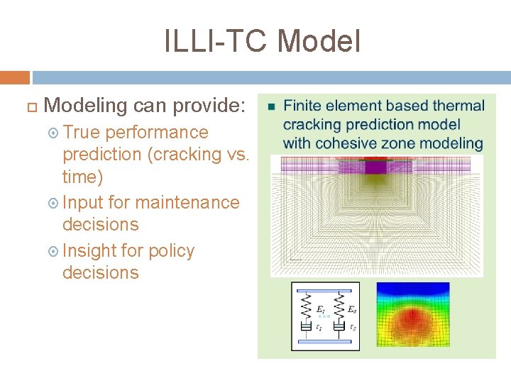 ILLI-TC Modeling can provide: True performance prediction (cracking vs. time) Input for maintenance decisions