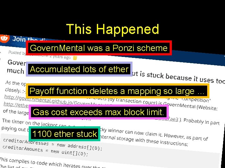 This Happened Govern. Mental was a Ponzi scheme Accumulated lots of ether Payoff function