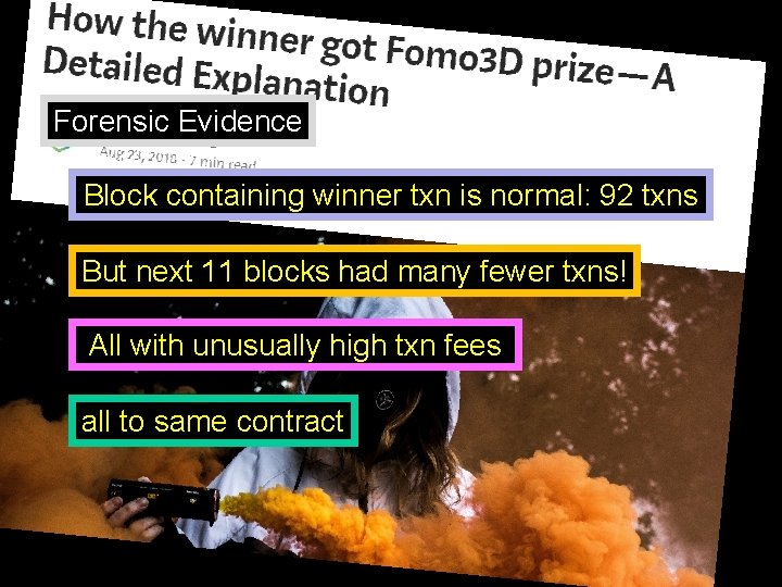 Forensic Evidence Block containing winner txn is normal: 92 txns But next 11 blocks