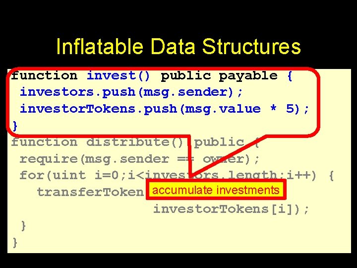 function invest() public payable { investors. push(msg. sender); investor. Tokens. push(msg. value * 5);