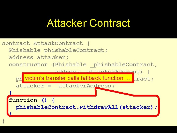 Attacker Contract contract Attack. Contract { Phishable phishable. Contract; address attacker; constructor (Phishable _phishable.