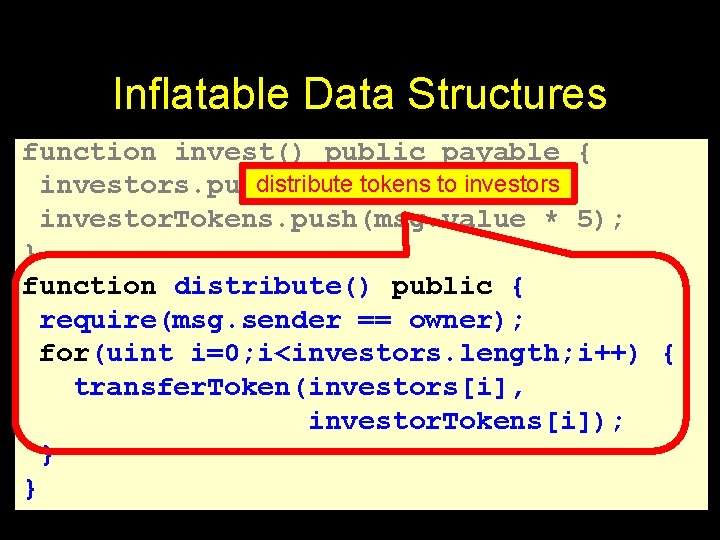 function invest() public payable { investors. push(msg. sender); investor. Tokens. push(msg. value * 5);