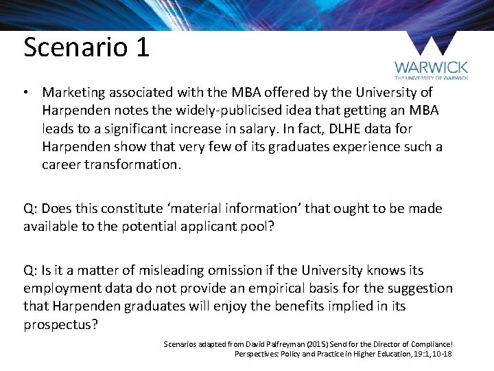 Scenario 1 • Marketing associated with the MBA offered by the University of Harpenden