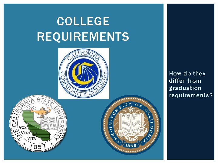 COLLEGE REQUIREMENTS How do they differ from graduation requirements? 