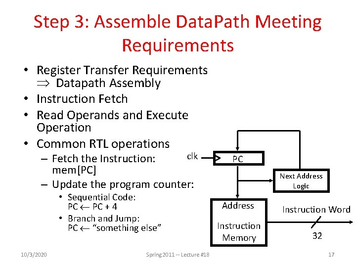 Step 3: Assemble Data. Path Meeting Requirements • Register Transfer Requirements Datapath Assembly •