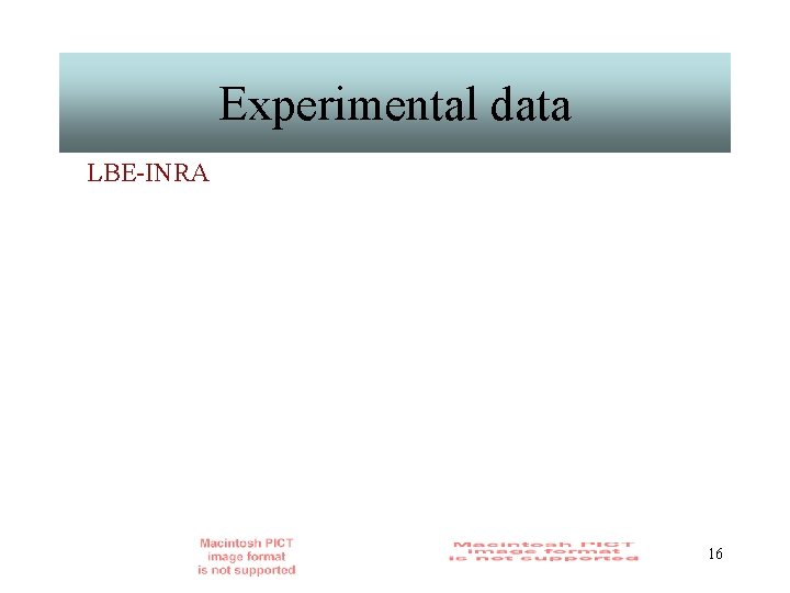 Experimental data LBE-INRA 16 