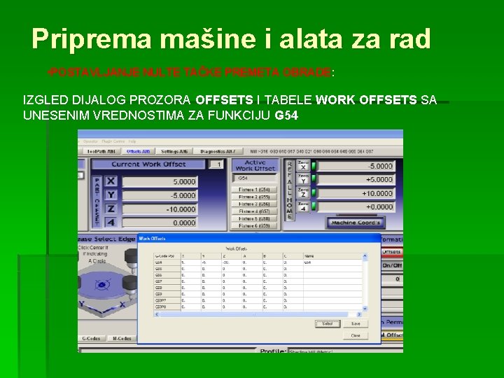 Priprema mašine i alata za rad • POSTAVLJANJE NULTE TAČKE PREMETA OBRADE: IZGLED DIJALOG