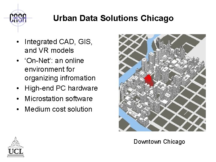 Urban Data Solutions Chicago • Integrated CAD, GIS, and VR models • ‘On-Net’: an