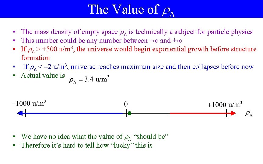 The Value of • The mass density of empty space is technically a subject