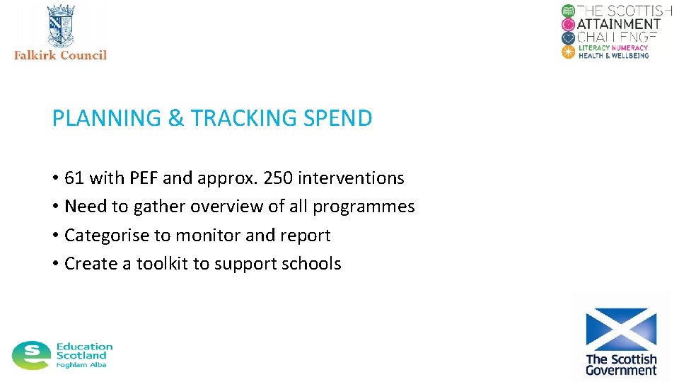 PLANNING & TRACKING SPEND • 61 with PEF and approx. 250 interventions • Need