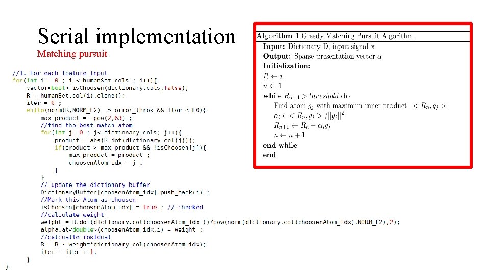 Serial implementation Matching pursuit 