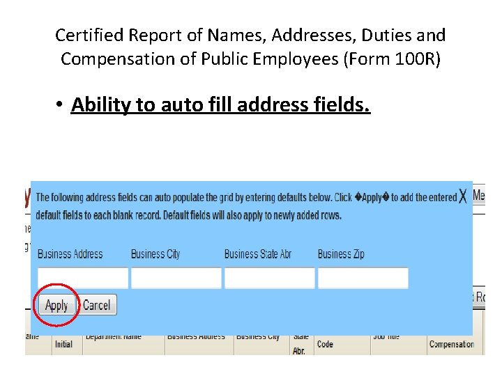 Certified Report of Names, Addresses, Duties and Compensation of Public Employees (Form 100 R)