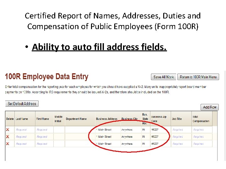 Certified Report of Names, Addresses, Duties and Compensation of Public Employees (Form 100 R)