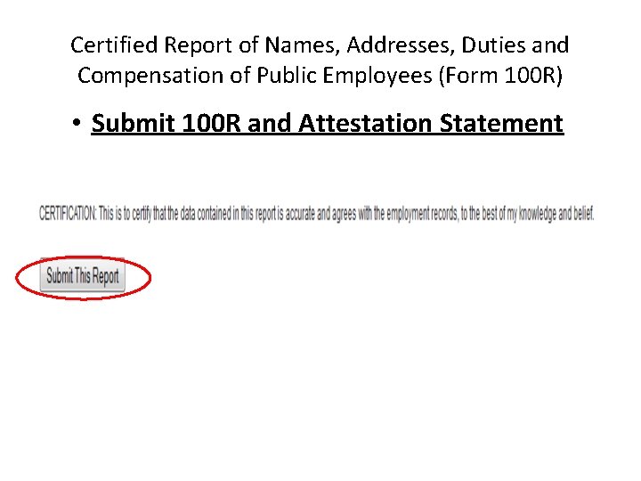 Certified Report of Names, Addresses, Duties and Compensation of Public Employees (Form 100 R)