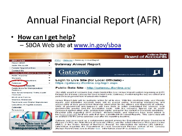 Annual Financial Report (AFR) • How can I get help? – SBOA Web site