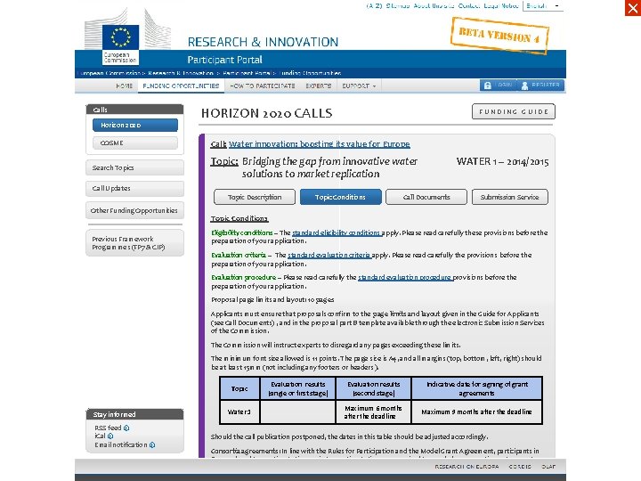 ☓ Calls Horizon 2020 COSME Search Topics Call Updates Other Funding Opportunities Previous Framework