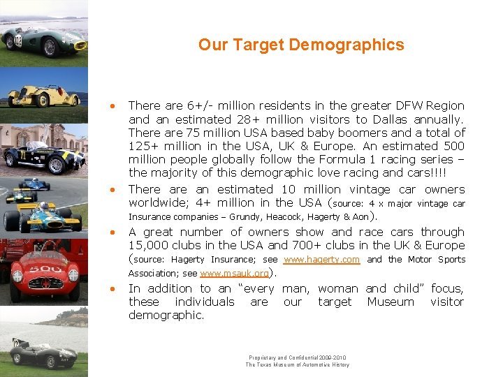 Our Target Demographics • • There are 6+/- million residents in the greater DFW