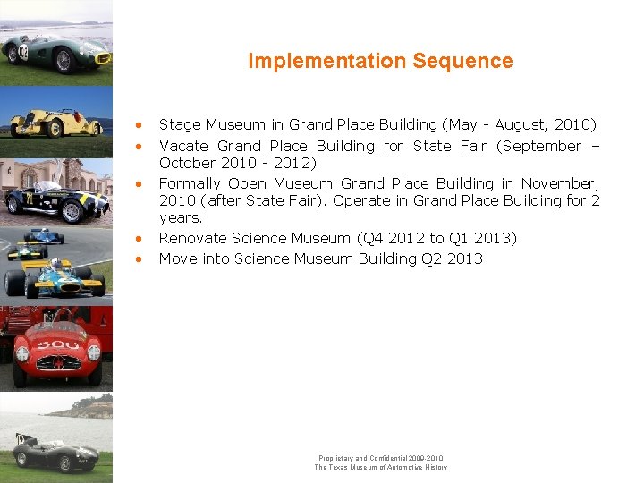 Implementation Sequence • • • Stage Museum in Grand Place Building (May - August,