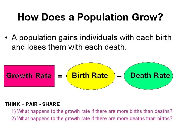 How Does a Population Grow? • A population gains individuals with each birth and