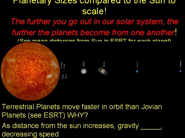 Planetary Sizes compared to the Sun to scale! The further you go out in Planetary Sizes compared to the Sun to scale! The further you go out in