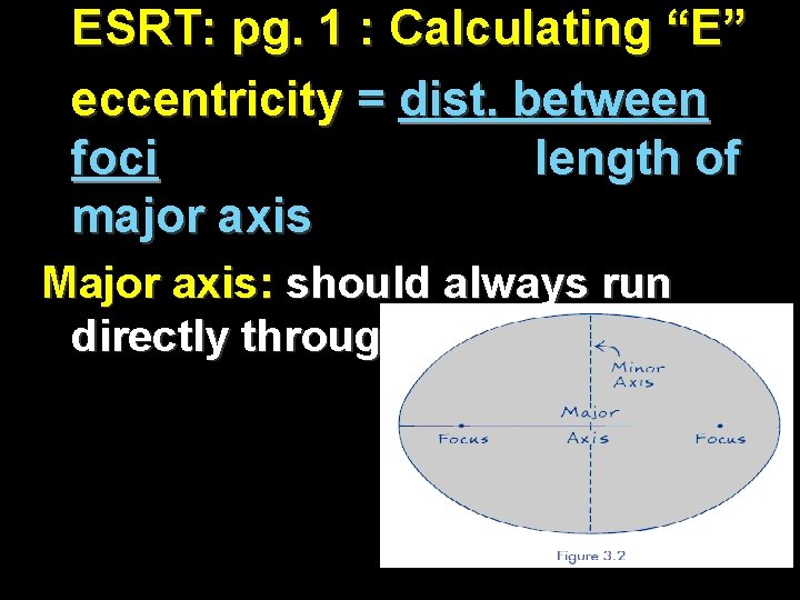 ESRT: pg. 1 : Calculating “E” eccentricity = dist. between foci length of major ESRT: pg. 1 : Calculating “E” eccentricity = dist. between foci length of major