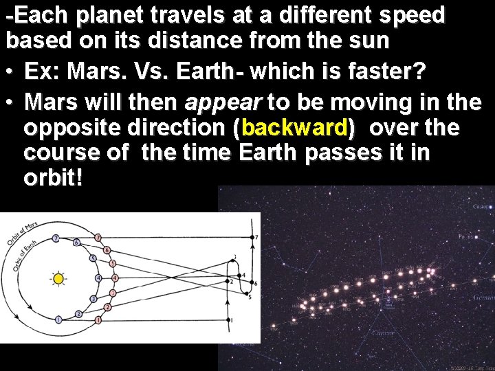 -Each planet travels at a different speed based on its distance from the sun -Each planet travels at a different speed based on its distance from the sun